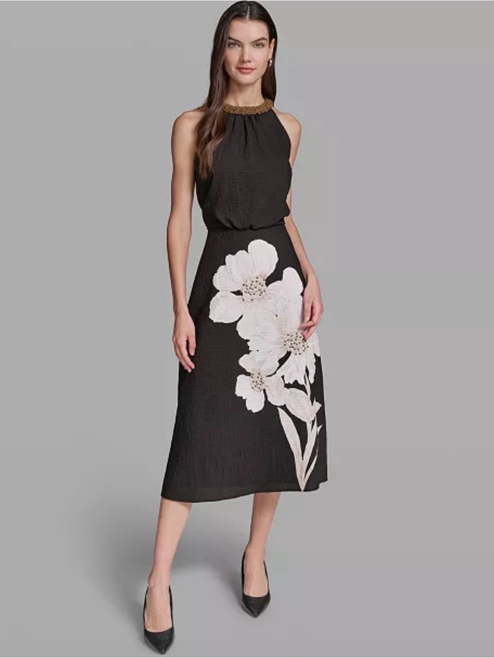 NWOT KARL LAGERFELD Floral Print Halter Neck Midi Dress